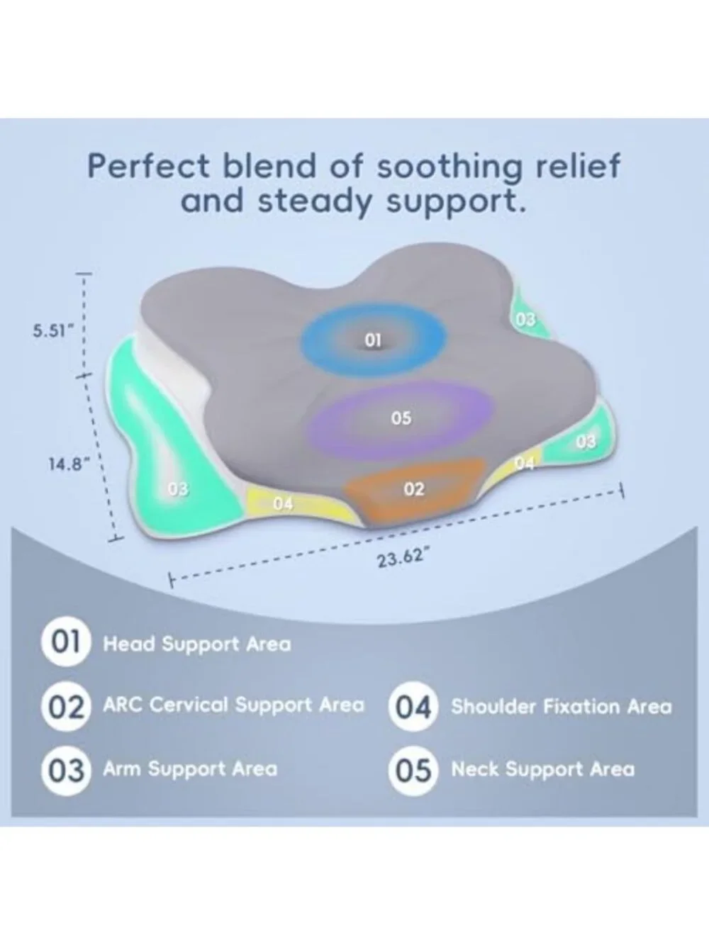 Memory Foam Cervical Neck Pillow with Dual Height Support - Grey Comfort